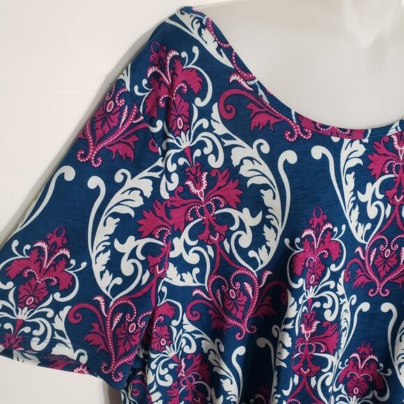 Honeyme Curvy Womens Tunic Top Size XXL Paisley Print Teal Magenta Short Sleeve - Picture 7 of 9
